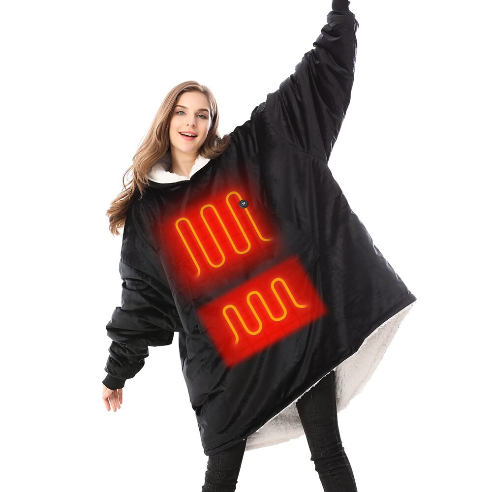 1889 Heated Blanket Hoodie with Battery Pack, Unisex Oversized Sherpa